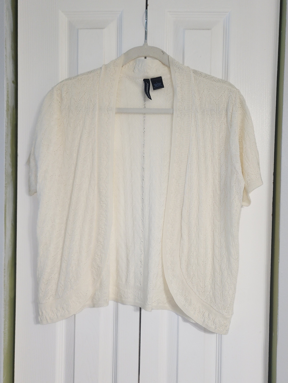 Jason Maxwell Cream Open-Front Short Sleeve Cardigan Crochet